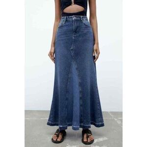 Zara The Reconstructed Denim Maxi Skirt, size small. NWT